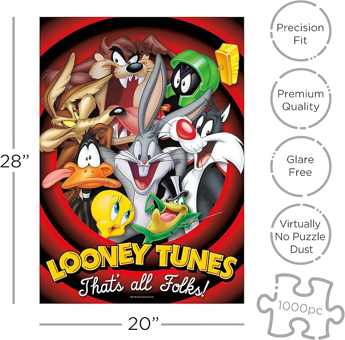 AQUARIUS Looney Tunes Puzzle (1000 Piece Jigsaw Puzzle) - Glare Free - Precision Fit - Virtually No Puzzle Dust - Officially Licensed Looney Tunes Merchandise & Collectibles - 20 x 28 Inches