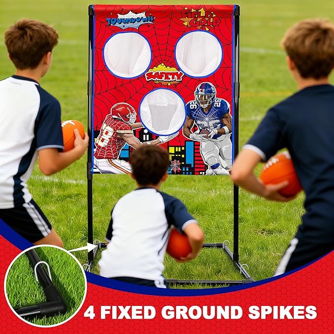 Football Toss Game Set, Includes 4 Soft Footballs - Outdoor Lawn Games for Kids, Family Parties