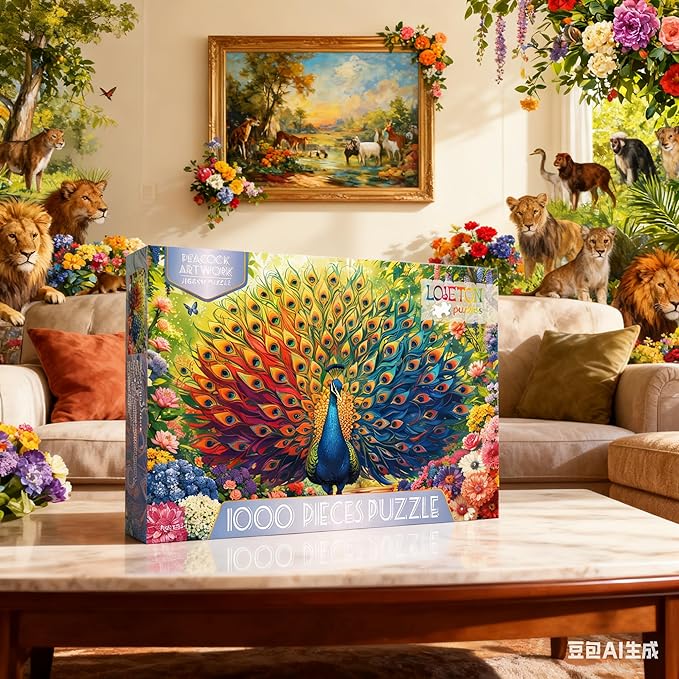 Colorful Peacock Artwork Puzzles for Adults 1000 Pieces, Perfectly Letter on Back No Dust, Rainbow Peacock Artwork Jigsaw Puzzle Animal Lovers, Challenging Puzzle Perfect for Game Nights