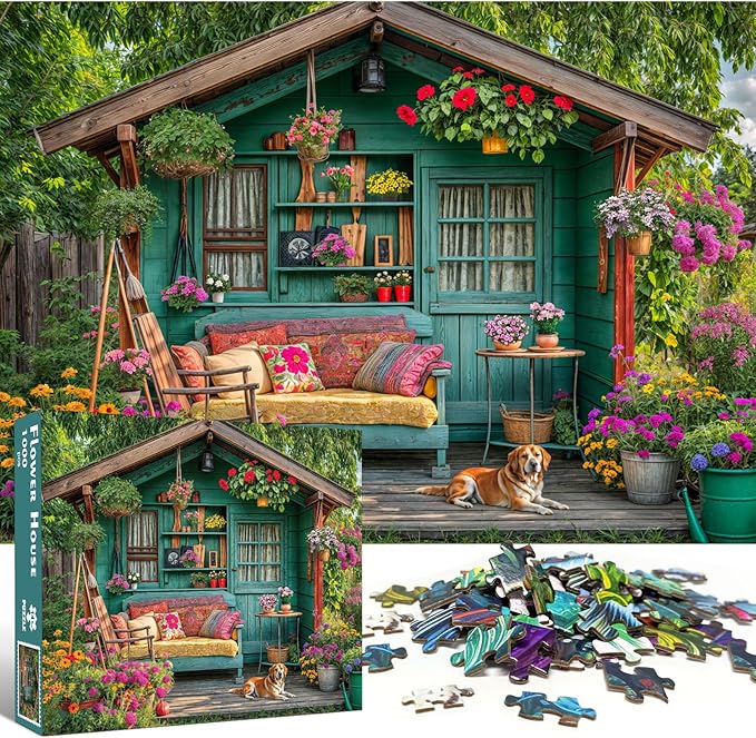 1000 Piece Puzzle for Adults, Flower House Jigsaw Puzzle, Family Puzzles Game, Interlock Perfectly No Dust, Home Decoration Puzzle, Gifts for Easter Parents Father's Day
