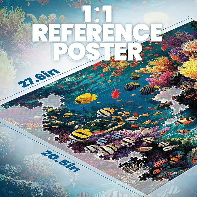 Puzzles for Adults 1000 Pieces, Ocean Sea Animal Fish Coral, Nature 1000 Piece Puzzle for Adults Seniors, Hard Jigsaw Puzzles for Adult with Letters on Back, Fun, 1:1 Poster