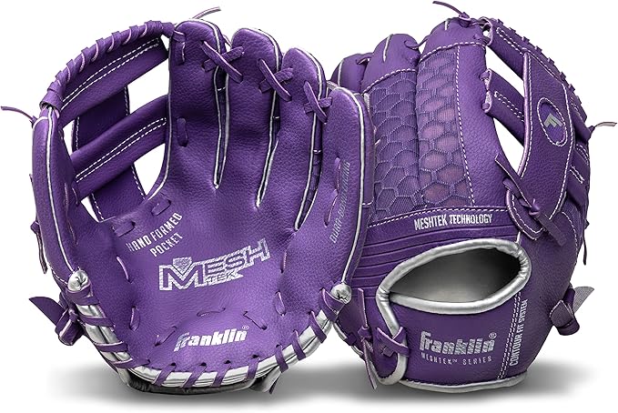 Franklin Sports Kids Baseball Glove + Foam Ball Sets - Meshtek Youth Teeball Gloves for Kids + Toddlers - Left + Right Hand Throw - 9.5" Inch