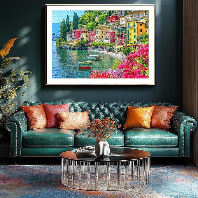 Blueforest 500 Piece Puzzle for Adults, Italian Lake Como Jigsaw Puzzle, 23x15 Inch Unique Shaped Pieces Art Puzzle, Hard Difficult Challenging Fun Puzzles
