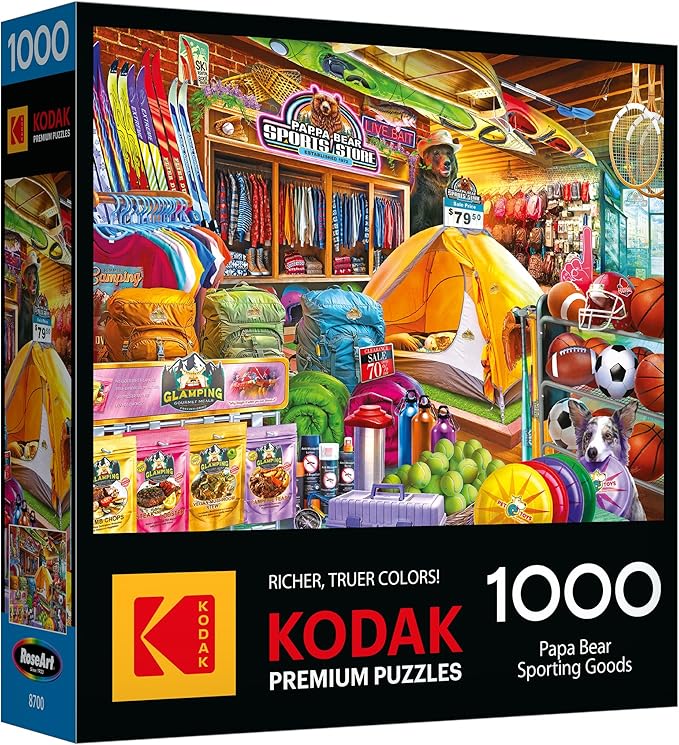 RoseArt Kodak Premium 1000 Piece Jigsaw Puzzle for Adults – Papa Bear Sporting Goods – Colorful Outdoor Camping & Sports Store Scene – Rich, Vivid Colors – 26.625 x 19.25 Inches