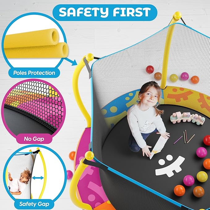 Happin® 55’’ Trampoline for Kids with Safety Enclosure, Indoor & Outdoor Toddler Trampoline, Ultra Safe Design with Multi Activity Accessories, Perfect Toddler Gift for Boys & Girls Ages 1–8