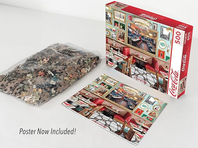 Springbok Coca-Cola Café 500 Piece Jigsaw Puzzle for Adults - Poster Now Included - Nostalgic Diner Puzzle - Unique Cut Pieces - Made in USA