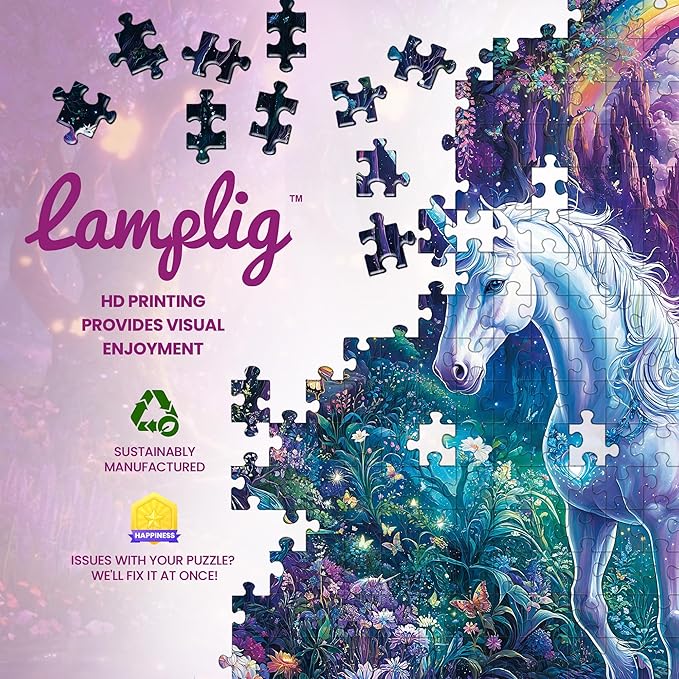Puzzles for Adults 1000 Pieces, Glitter Unicorn 1000 Jigsaw Puzzle, Rainbow Forest Puzzle 1000 Pieces, Creative Games and Gifts Difficult Puzzle Home Decor Toy (27.5"x19.5"), 1:1 Poster