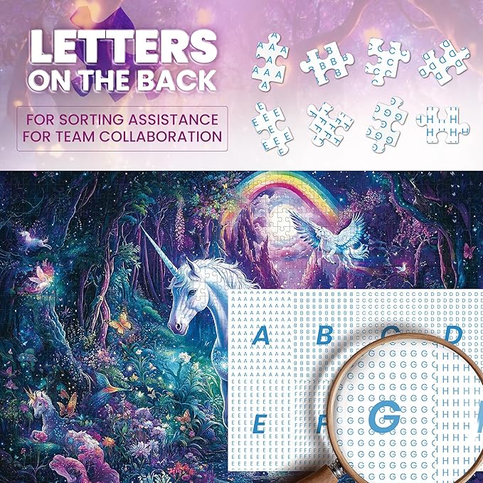 Puzzles for Adults 1000 Pieces, Glitter Unicorn 1000 Jigsaw Puzzle, Rainbow Forest Puzzle 1000 Pieces, Creative Games and Gifts Difficult Puzzle Home Decor Toy (27.5"x19.5"), 1:1 Poster