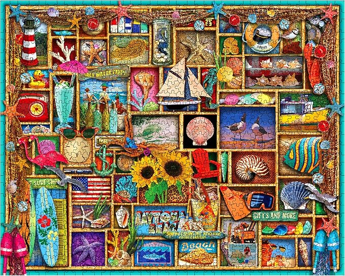 White Mountain 1000 Piece Jigsaw Puzzle Summer Beach Collage Puzzles with Large Pieces Gift for Adults and Family 24"x30" - Beach Comber