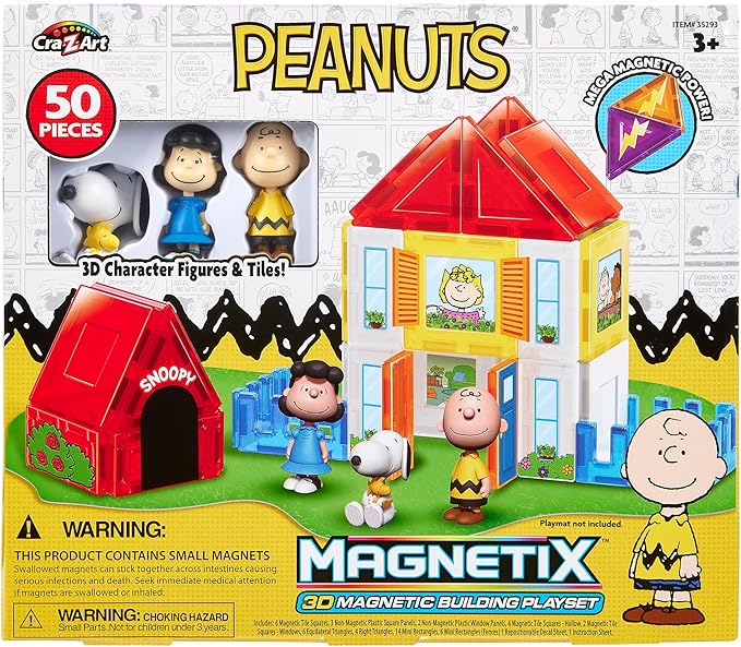 Magnetix 3D Peanuts Charlie Brown and Friends Magnetic Building Tile Playset, Educational, STEM Toys for Ages 3+, 50 Pieces