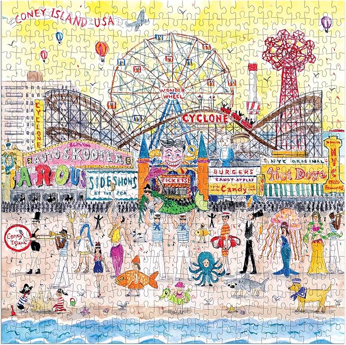 Galison Michael Storrings 500 Piece Jigsaw Puzzle for Families, Summer at The Amusement Park Scene, Great Family Puzzle to Enjoy Together