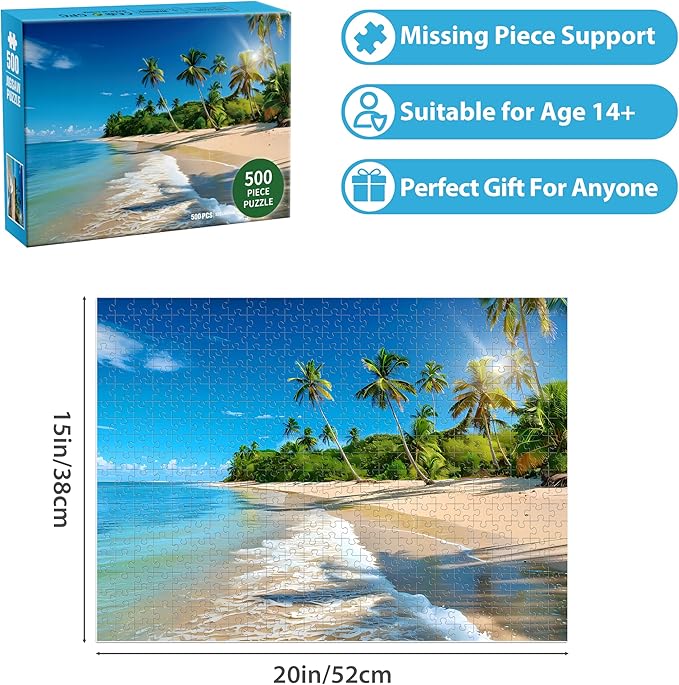 Puzzles for Adults 500 Piece Puzzle Hawaiian Sunset Beach Jigsaw Puzzle, Art Home Decor DIY Funny Game Toy Challenging Puzzles Gift for Mom, Wife, Friend, Finished Size is 21 x 15