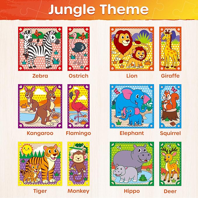 SYNARRY Wooden Puzzles for Toddlers 1-3, Farm Jungle Ocean Animals Puzzles for Toddlers 2-4, Wooden Cube Puzzle with Storage Tray, Large Block Montessori Toys for 1 2 3 Year Old, Easter Gifts for Kids