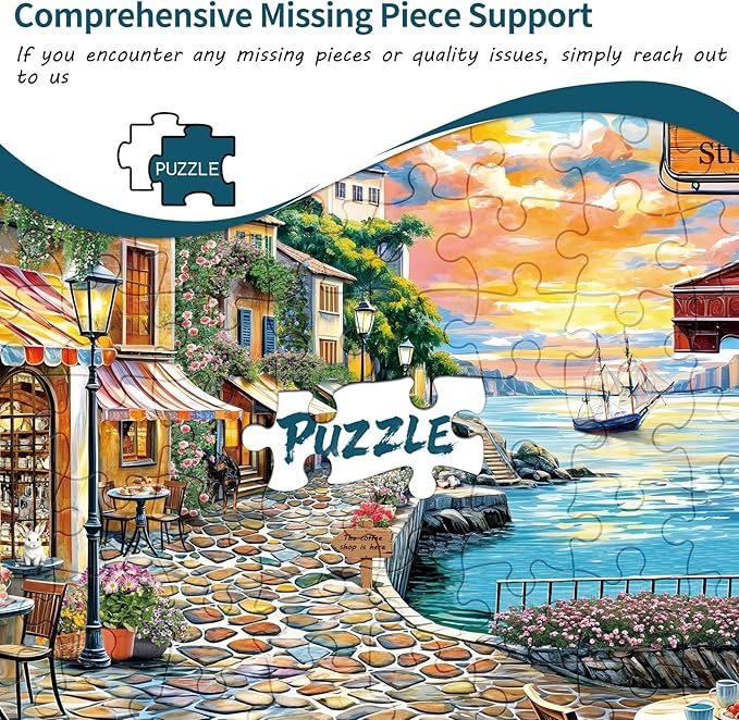 1000 Piece Puzzle for Adults, Jigsaw Puzzle 1000 Pieces for Adults, Challenging Family Games Holiday Party Gifts -1:1 Poster Interlock Perfectly Letter on Back-Coastal Town