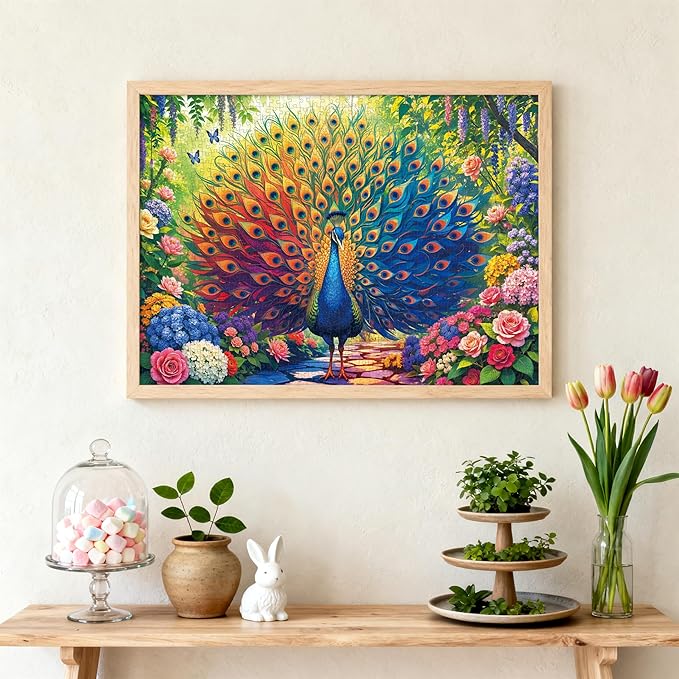 Colorful Peacock Artwork Puzzles for Adults 1000 Pieces, Perfectly Letter on Back No Dust, Rainbow Peacock Artwork Jigsaw Puzzle Animal Lovers, Challenging Puzzle Perfect for Game Nights