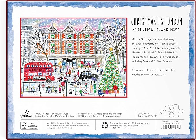 Galison Michael Storrings Christmas in London – 1000 Piece Puzzle Fun and Challenging Activity with Bright and Bold Artwork of The London Holiday Season for Adults and Families