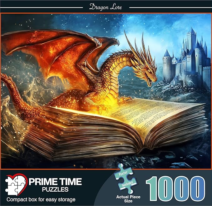 1000 Piece Jigsaw Puzzle for Adults - Mythical Dragon Springs Out of The Pages of a Book - Challenging Puzzle - Fantasy Dragon with Castle - 1000 Piece Puzzle for Adults. 20x27 inches