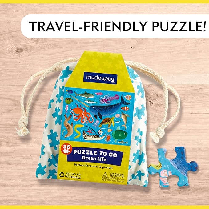 Mudpuppy Ocean Life – 36 Piece Puzzle to Go Featuring Colorful Sea Creatures Perfect Travel Activity for Children Ages 3 and Up
