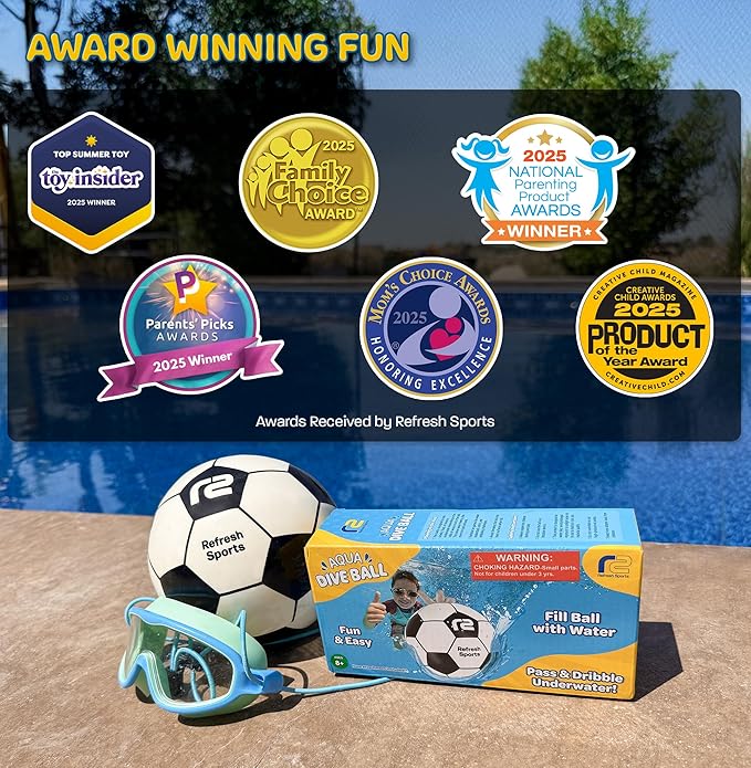 Aqua Dive Pool Ball - Underwater Pool Toys For Kids & Teens - Fun Summer Water Toys & Beach Games for Boys and Girls - Kick, Throw, Pass Underwater - 6" Soccer Ball Gift for 5 6 7 8 9 10+ Year Old