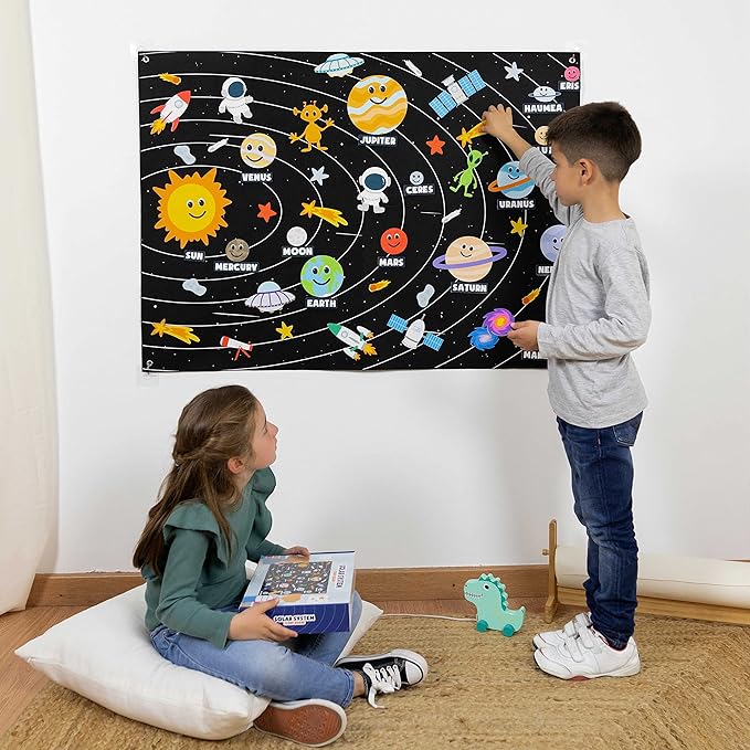 BONNYCO Solar System for Kids Toys with 61 Felt Figures. Space Montessori Toys, Girls Boys Birthday Gifts Planets. Felt Board for Toddlers Story, Educational Kids Gifts 3 4 5 6 7 8 Years, Christmas