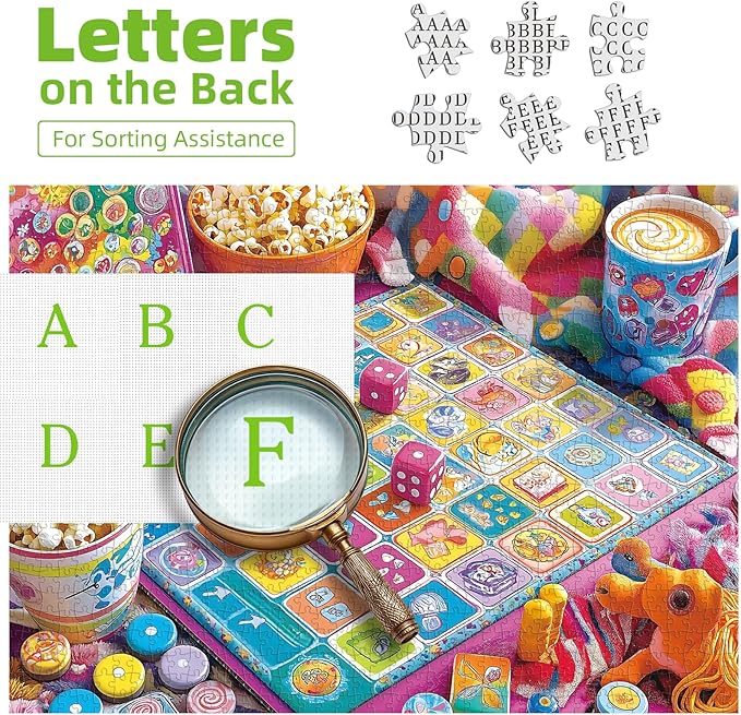 Jigsaw Puzzle for Adults 1000 Piece, Colorful Game Scene Challenge Fun Puzzles with Letters for Family Party Decoration, Finished Size 27.5" x 19.7"