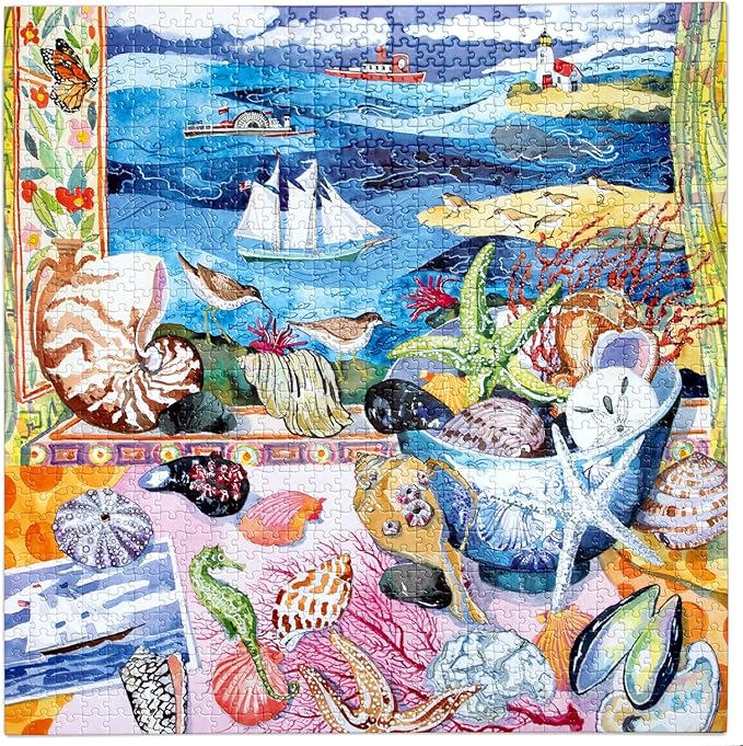 eeBoo 1000 Piece Puzzle - Seashells by The Shore Jigsaw Puzzle for Adults, Square 23" x 23" Made with Recycled Board & Vegetable-Based Ink