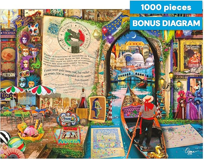 Buffalo Games - 1000 Piece Aimee Stewart Life is an Open Book- Venice Jigsaw Puzzle Challenging and Colorful Puzzle for Adults – Precision-Cut Pieces, Beautiful Artwork, and Hours of Relaxing Fun