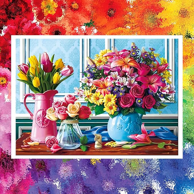1000 Pieces Flower Puzzles for Adults, 2 Pack Colorful Flowers Jigsaw Puzzles, Spring Plants Rose Daisy Blooms Challenging Funny Puzzles for Friends Family Activity Game Nights Gifts