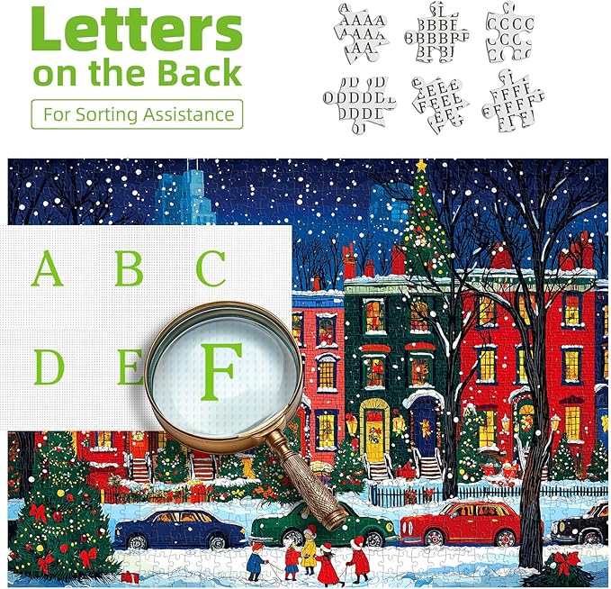 Christmas Street 1000 Piece Puzzle for Adults, Fun Puzzles for Adults 1000 Pieces with HD Print & Poster, 27.5 * 19.7 in Dust Free, for Gifts Halloween Christmas Family Games Lovers