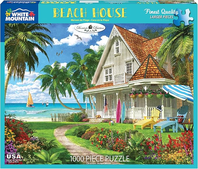 White Mountain 1000 Piece Jigsaw Puzzle Summer Ocean Beach Scene Puzzles with Large Pieces Gift for Adults and Family 24"x30" - Beach House