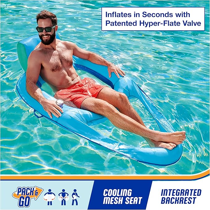 SwimWays Spring Float Premium XL Recliner Chair, Inflatable Pool Floats Adult with Fast Inflation, 25% Larger Than Recliner, Supports Up to 300 lbs