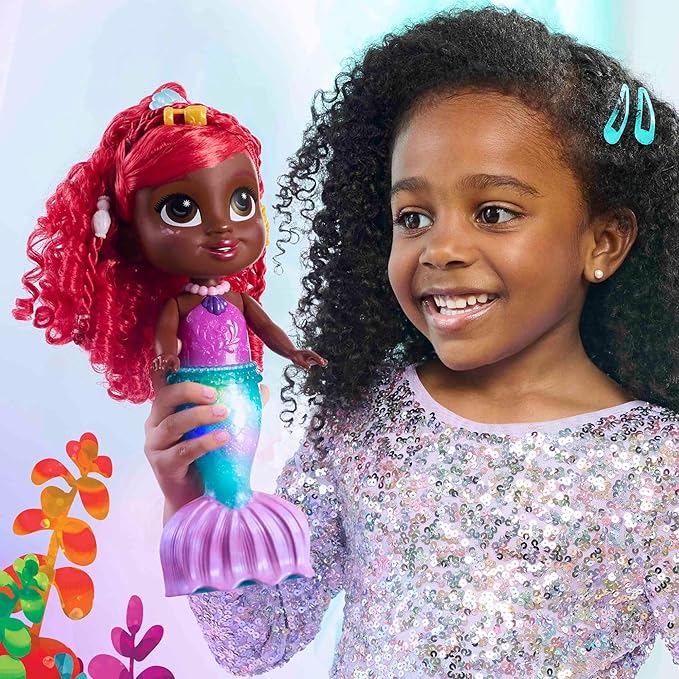 Disney Junior Splash & Glow Ariel Lights and Sounds 11.5-inch Doll and Accessories, 5-pieces, Kids Toys for Ages 3 Up by Just Play