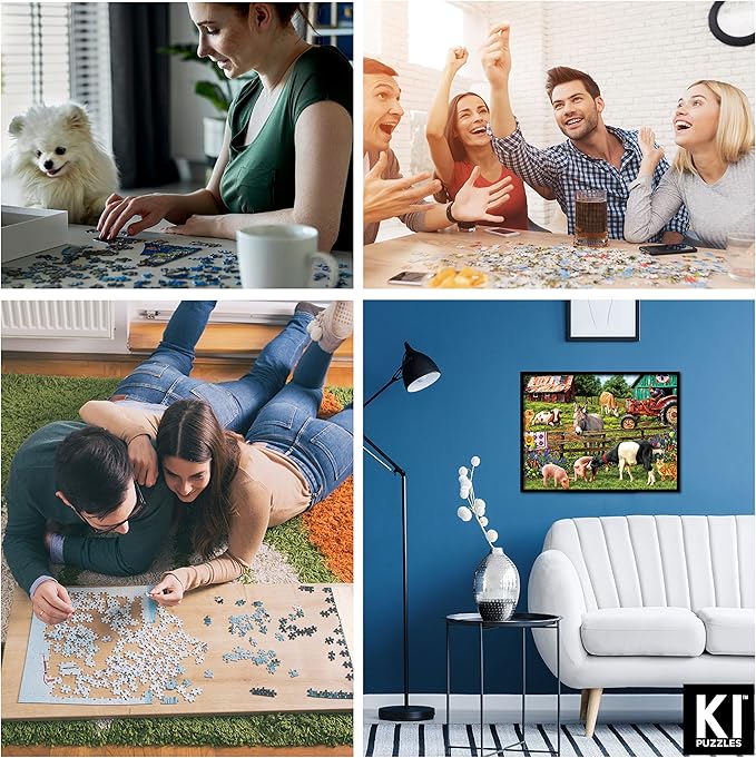 Sharon Steele 750 Piece Jigsaw Puzzle for Adults – A Day on The Farm – Difficult, Challenging, Hard & Fun Country Farmhouse Puzzle – Large 27” x 20” Whimsical Artwork – Gift for Puzzle Lovers