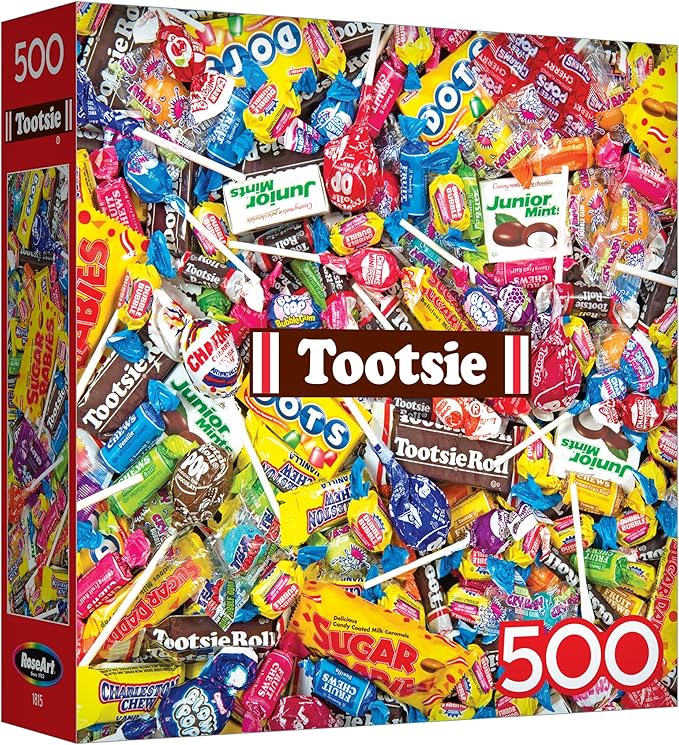RoseArt - Snack Assortment - Tootsie Mega Mix 500 Piece Jigsaw Puzzle for Adults, Candy Collage Design - Finished Size 24 x 18 - Made in USA