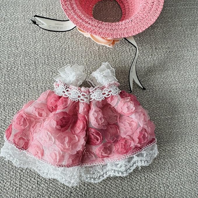 Premium Overall Pinafore Dress (Pink Suspender Dress) for 6.7" / 17 cm LABUBU Doll – Includes Miniature Accessories (Doll Not Included)