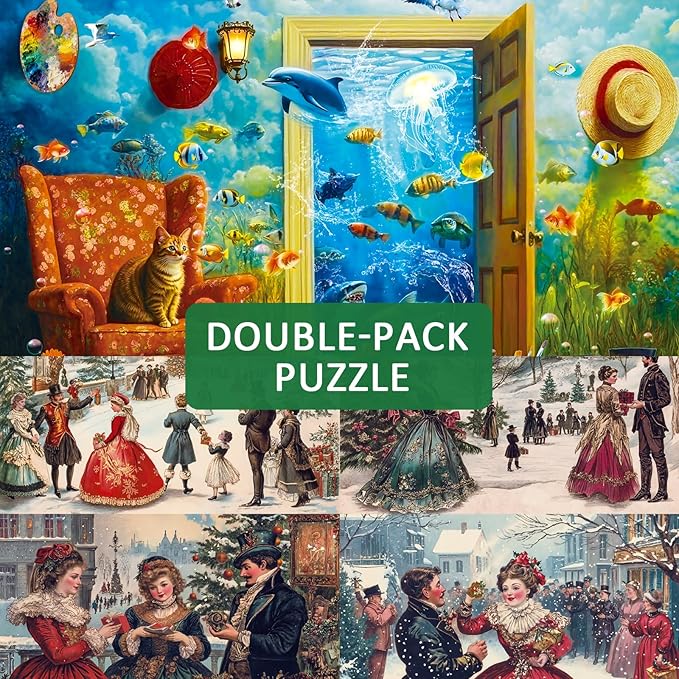 1000 Pieces Puzzles. 2 Pack with Unique Shaped Jigsaw Pieces, Cat Fish and Remembrance Theme, Challenging Gift for Puzzle Lovers, Idea Jigsaw Puzzles for Adults