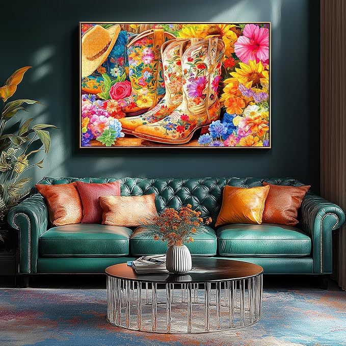 Floral Cowboy Boots 500 Piece Puzzle for Adults, Fun Puzzles for Adults 500 Pieces with HD Print & Poster,23"x15" Dust Free, for Gifts Halloween Christmas Family Games Lovers