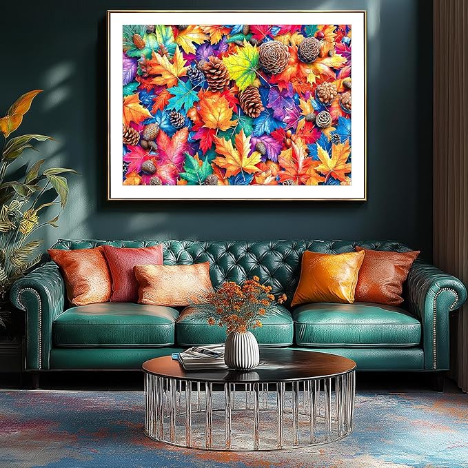 Fall Foliage Jigsaw Puzzle 1000 Pieces for Adults Vibrant Autumn Leaves & Pine Cones Colorful Nature Pattern Adult Puzzle Fun Family Game Night Seasonal Home Decor(27.6"x19.7")