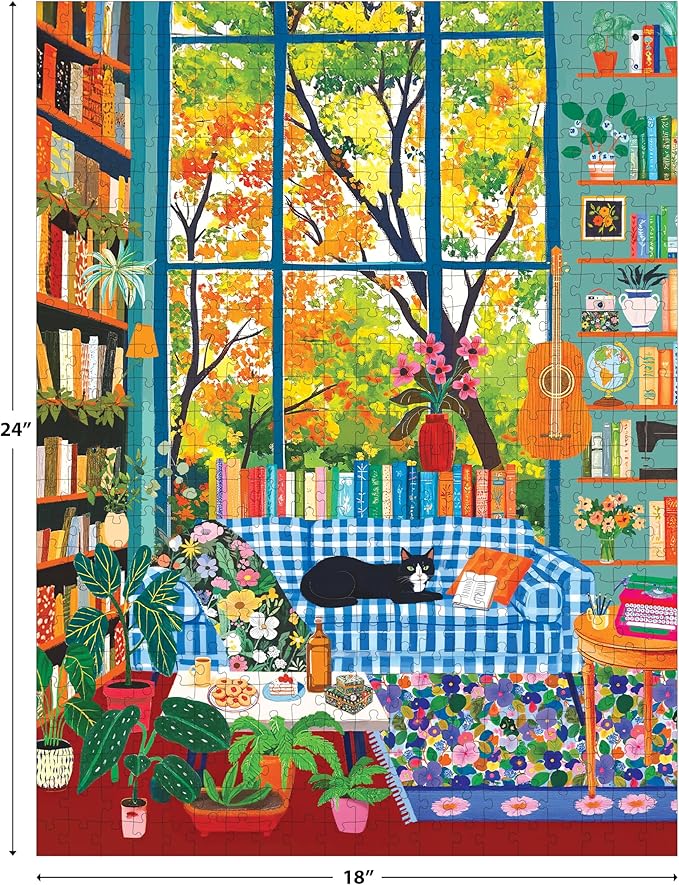 RoseArt - Vertical Visions - Cozy Reading Room - 500 Piece Jigsaw Puzzle - Warm & Inviting Book Nook Puzzle for Adults