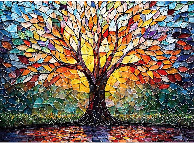 Puzzles for Adults 500 Pieces, Stained Glass Jigsaw Puzzles - Tree of Life, Impossible Tree Puzzle, Finished Size 20.47 * 14.96”, with 1:1 Poster, Letter on The Back