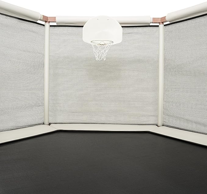 Kids Trampoline, Aesthetic Indoor and Outdoor Toddler Trampoline with Safety Net, Basketball Hoop, 220lb Capacity, Ultra Safe No-Gap Design, Gifts for Boys & Girls