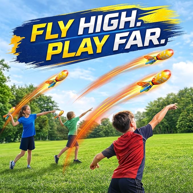 Liberty Imports 12 Pack Flying Foam Foam Missile Footballs with Tails, Sports Aero Pocket Flyers Toys for Kids Outdoor Backyard Activities, Games, Party Favors (9 Inches)
