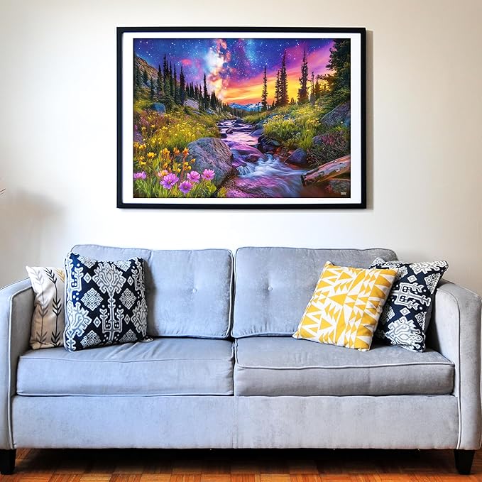 Think2Master Starry Mountain River 500 Pieces Large Format Jigsaw Puzzle: 13+, Teens, Adults & Families.Vibrant Starry Night & Milkyway Landscape with Flowers. Great Gift. Size: 26.8” X 18.9”