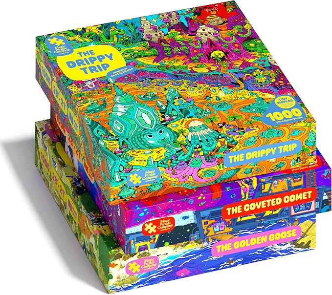 Magic Puzzles 3-Pack • Series Five • The Drippy Trip, The Golden Goose, & The Coveted Comet • 1000 Piece Jigsaw Puzzles from The Magic Puzzle Company