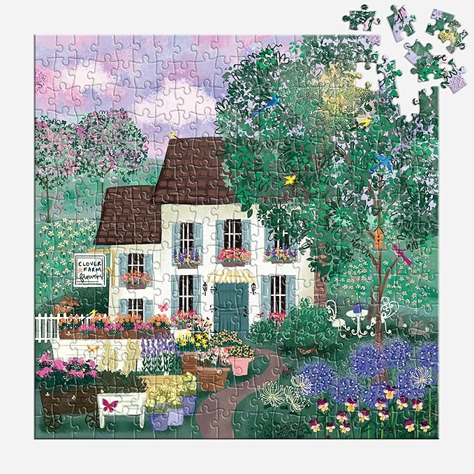 Galison Garden Path – 300 Piece Puzzle Fun and Challenging Activity with Bright and Bold Artwork of Country Cottage and Plant Path for Adults and Families