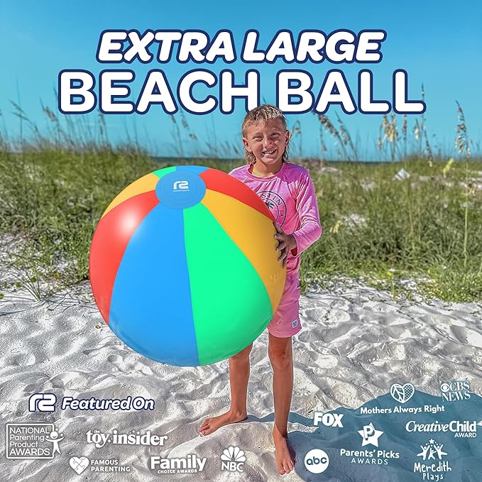Large Beach Ball - New 8-Panel Design for Enhanced Durability and Ultra Round Shape - Best Big Beach Ball For Kids & Adults - 3X Thickness Material to Withstand Rough Play - Top Pool Party Hit of 2025