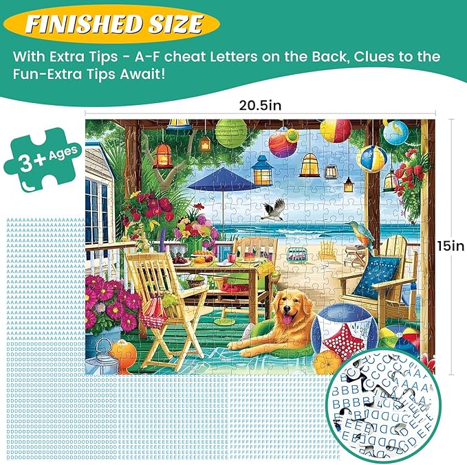 2 Pack 300 Piece Puzzle for Adults, Garden Dogs Seaside Porch Jigsaw Puzzle for Teens,Large Piece Puzzle for Kids 8-10 10-12,Glossy & Sturdy Pieces,Challenging Family Game Great Gift,20.5x15 in