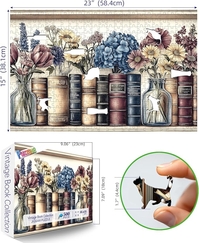500 Piece Puzzles for Adults, Wildflower Vintage Book Collection and Flowers Jigsaw Puzzle for Adults, Family, Decoration, Party Game, Finished Size 23" x 15"