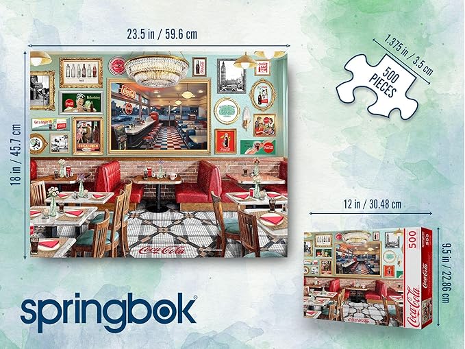 Springbok Coca-Cola Café 500 Piece Jigsaw Puzzle for Adults - Poster Now Included - Nostalgic Diner Puzzle - Unique Cut Pieces - Made in USA