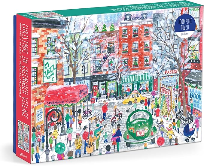 Galison Christmas in Greenwich Village – 1000 Piece Michael Storrings Jigsaw Puzzle Featuring Beautiful Artwork of The NYC Neighborhood in The Winter Time